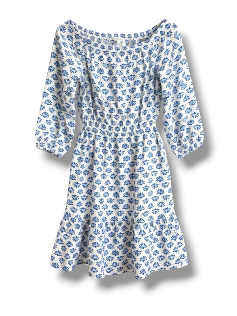 J. CREW FACTORY Block Print Smocked Mini Dress Blue White Size 10